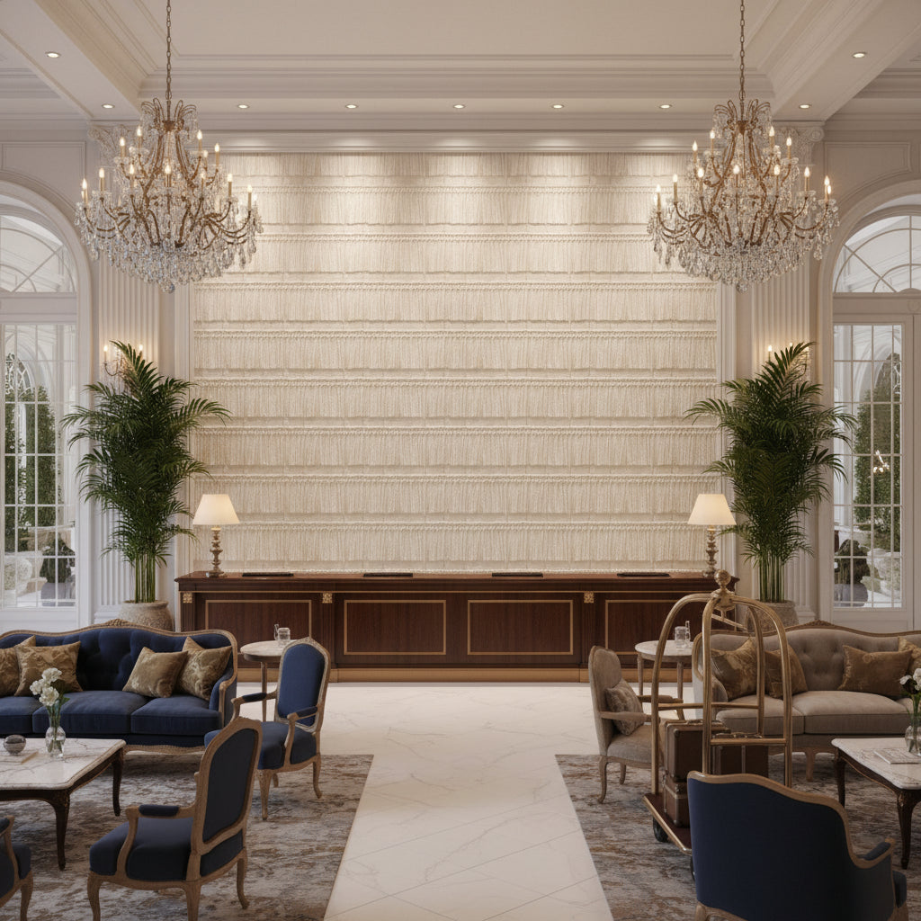 T8012114.16.0 | Kravet - Hotel Lobby Visualization (AI-generated, may not be to scale. Verify pattern scale with product specifications.)