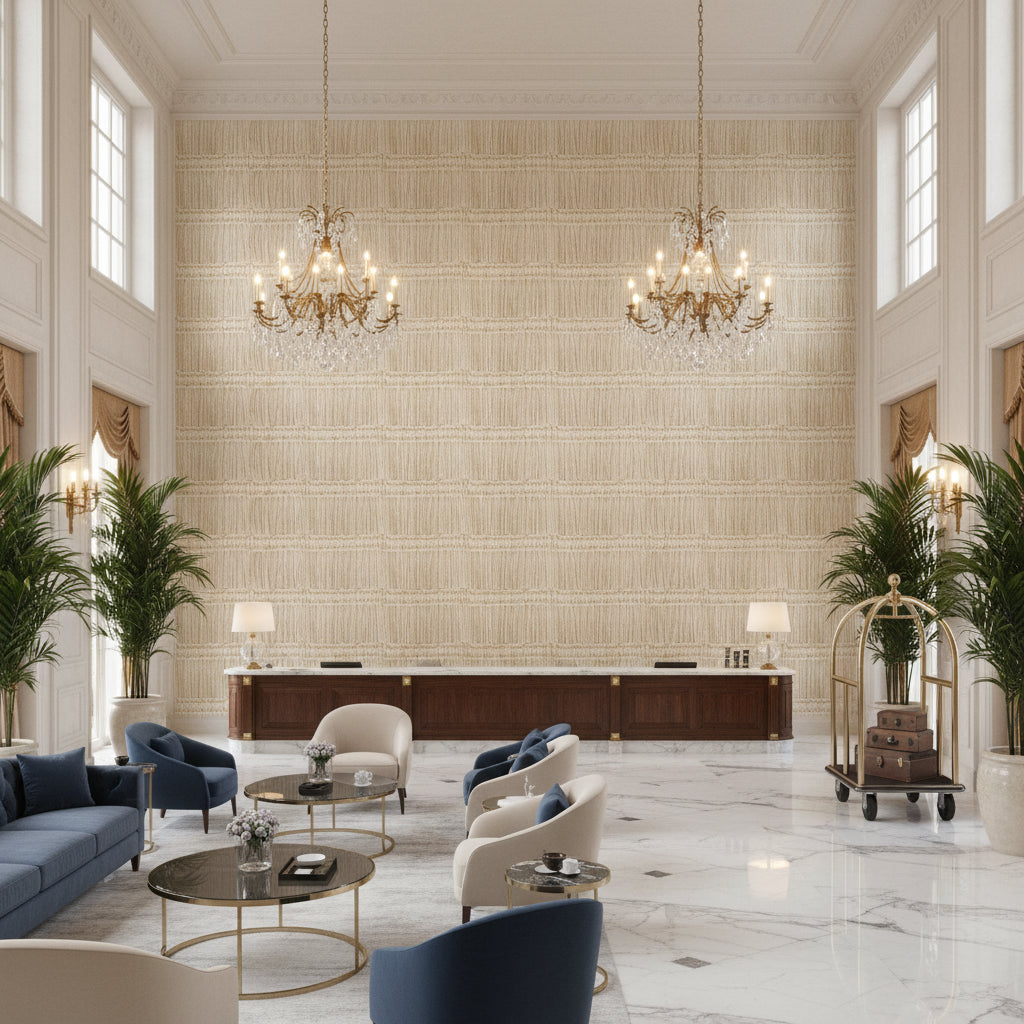 T8012114.1616.0 | Kravet - Hotel Lobby Visualization (AI-generated, may not be to scale. Verify pattern scale with product specifications.)