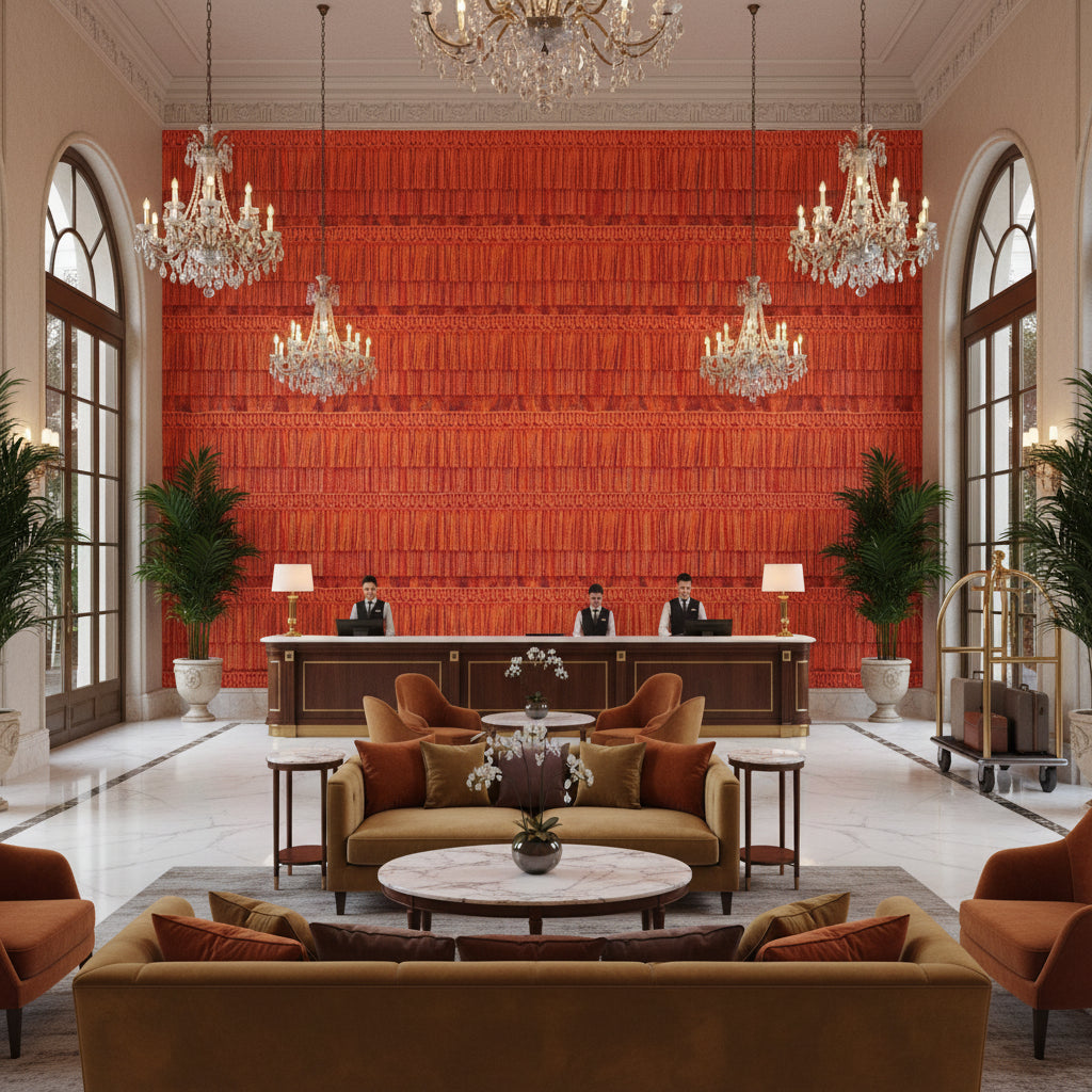 T8012114.24.0 | Kravet - Hotel Lobby Visualization (AI-generated, may not be to scale. Verify pattern scale with product specifications.)