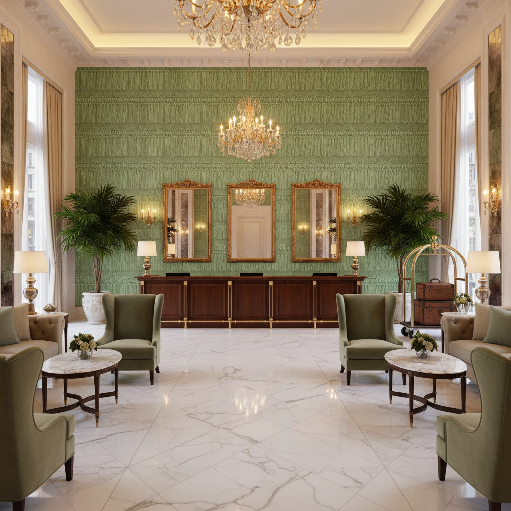 T8012114.33.0 | Kravet - Hotel Lobby Visualization (AI-generated, may not be to scale. Verify pattern scale with product specifications.)