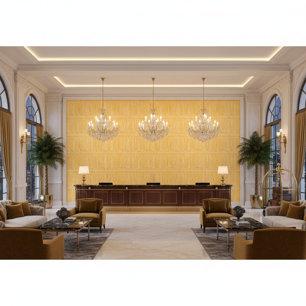 T8012114.414.0 | Kravet - Hotel Lobby Visualization (AI-generated, may not be to scale. Verify pattern scale with product specifications.)