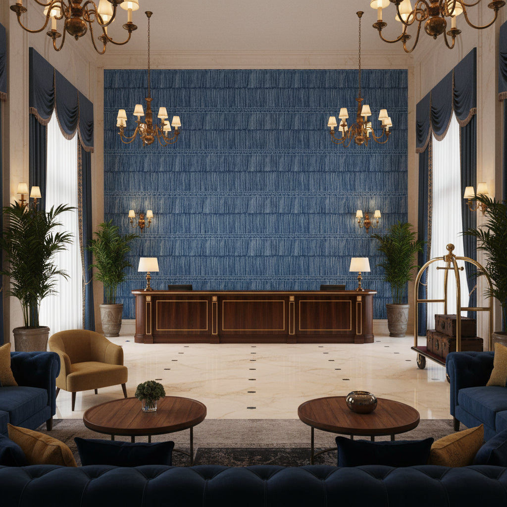 T8012114.5.0 | Kravet - Hotel Lobby Visualization (AI-generated, may not be to scale. Verify pattern scale with product specifications.)
