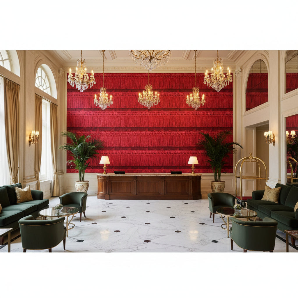 T8012114.9.0 | Kravet - Hotel Lobby Visualization (AI-generated, may not be to scale. Verify pattern scale with product specifications.)
