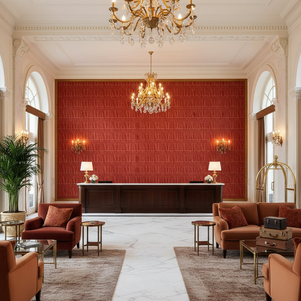 T8012114.924.0 | Kravet - Hotel Lobby Visualization (AI-generated, may not be to scale. Verify pattern scale with product specifications.)