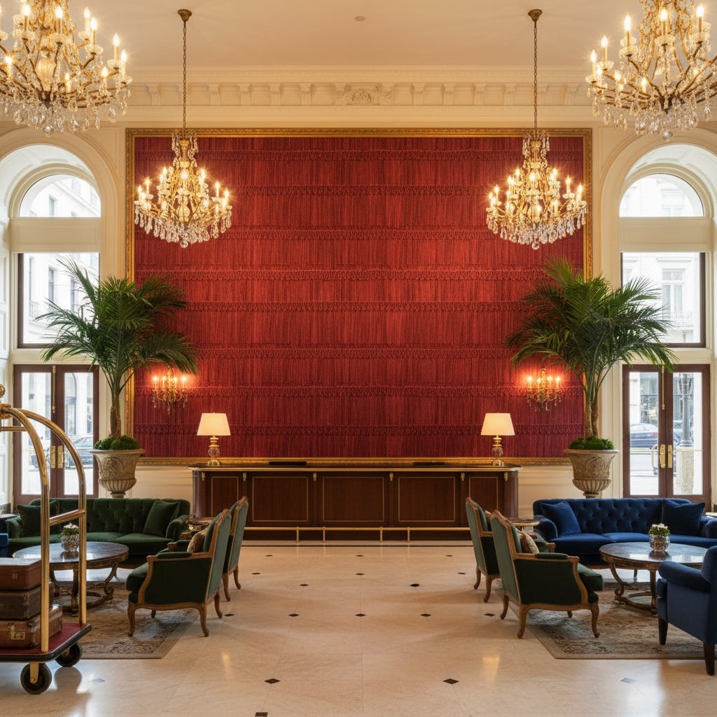 T8012114.99.0 | Kravet - Hotel Lobby Visualization (AI-generated, may not be to scale. Verify pattern scale with product specifications.)