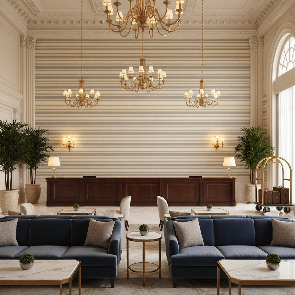 T8019101.113.0 | Kravet - Hotel Lobby Visualization (AI-generated, may not be to scale. Verify pattern scale with product specifications.)