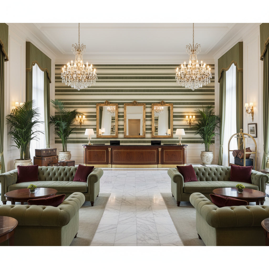 T8019101.3.0 | Kravet - Hotel Lobby Visualization (AI-generated, may not be to scale. Verify pattern scale with product specifications.)