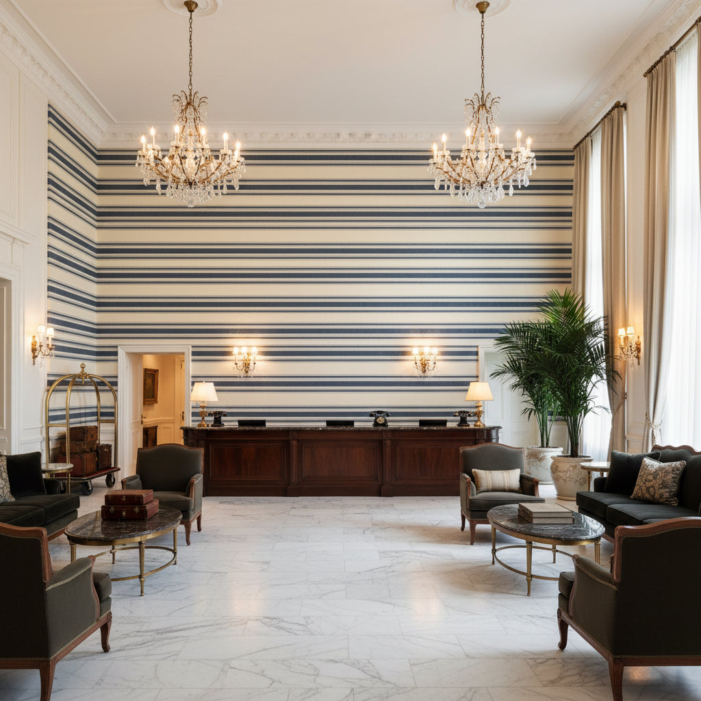T8019101.5.0 | Kravet - Hotel Lobby Visualization (AI-generated, may not be to scale. Verify pattern scale with product specifications.)