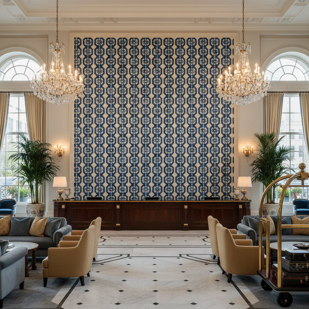 T8019104.5.0 | Kravet - Hotel Lobby Visualization (AI-generated, may not be to scale. Verify pattern scale with product specifications.)