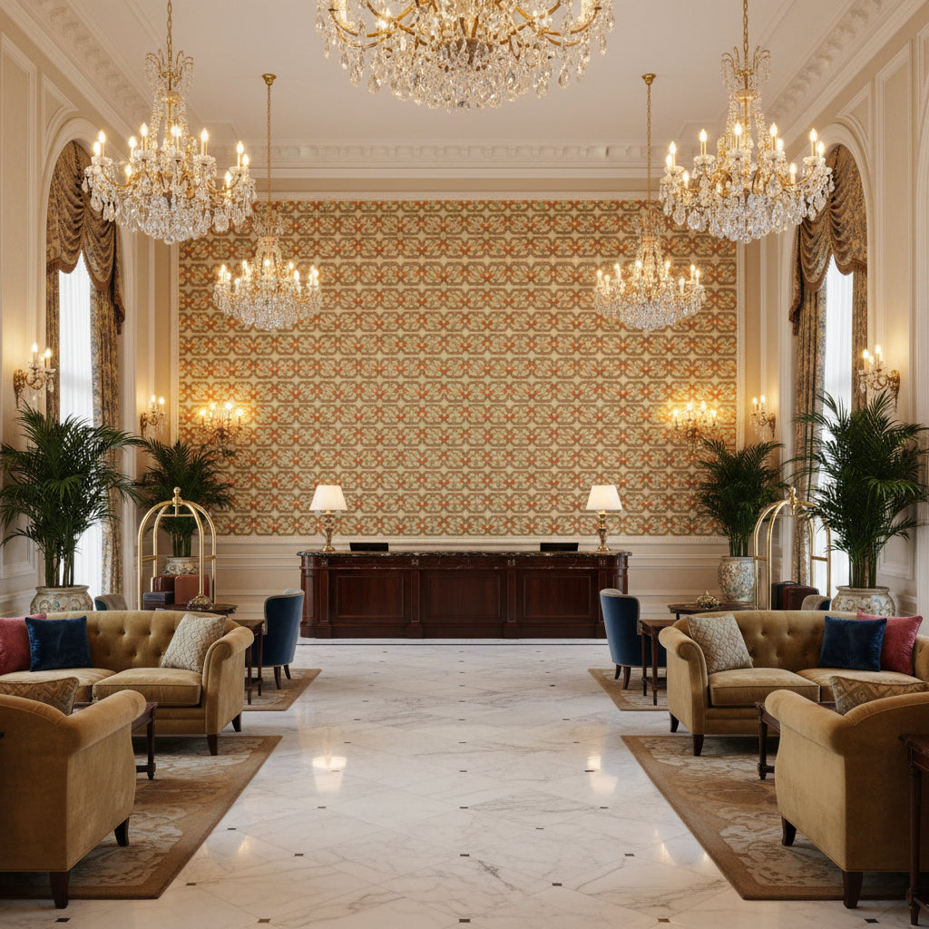 T8019104.924.0 | Kravet - Hotel Lobby Visualization (AI-generated, may not be to scale. Verify pattern scale with product specifications.)