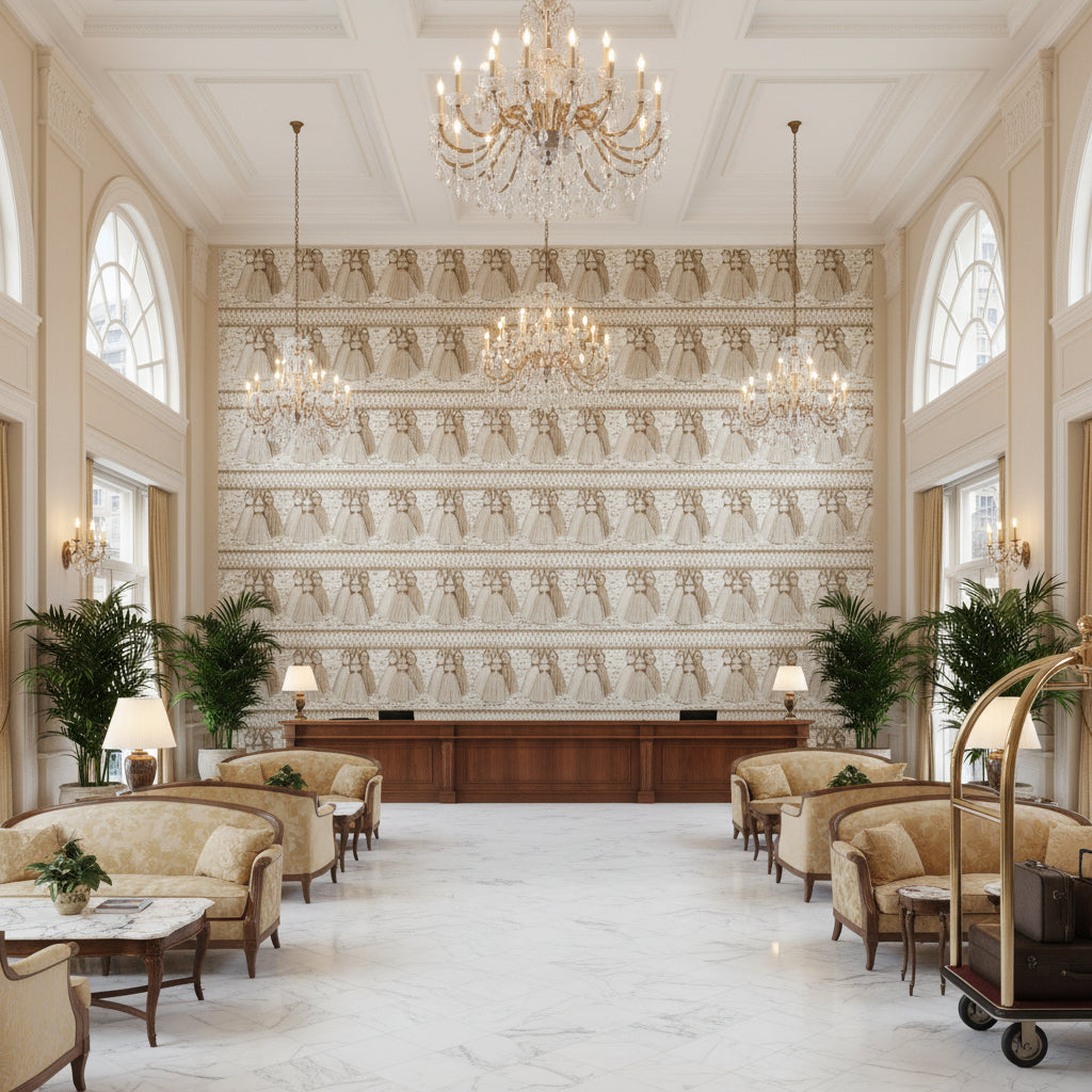 T8020100.16.0 | Kravet - Hotel Lobby Visualization (AI-generated, may not be to scale. Verify pattern scale with product specifications.)