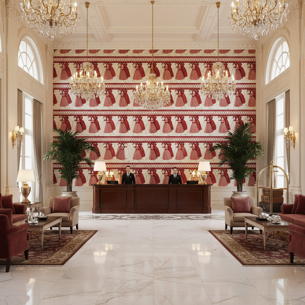 T8020100.19.0 | Kravet - Hotel Lobby Visualization (AI-generated, may not be to scale. Verify pattern scale with product specifications.)
