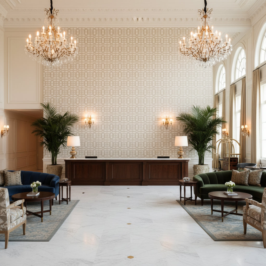 TL10136.116.0 | Kravet - Hotel Lobby Visualization (AI-generated, may not be to scale. Verify pattern scale with product specifications.)