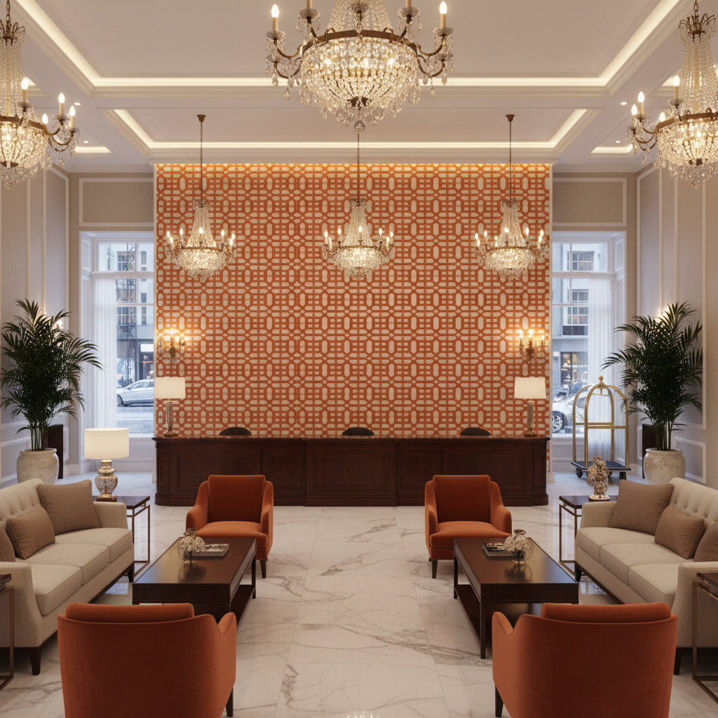 TL10136.12.0 | Kravet - Hotel Lobby Visualization (AI-generated, may not be to scale. Verify pattern scale with product specifications.)
