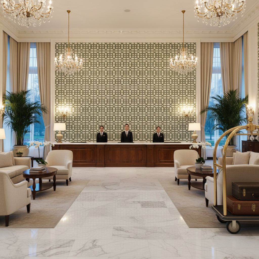 TL10136.13.0 | Kravet - Hotel Lobby Visualization (AI-generated, may not be to scale. Verify pattern scale with product specifications.)