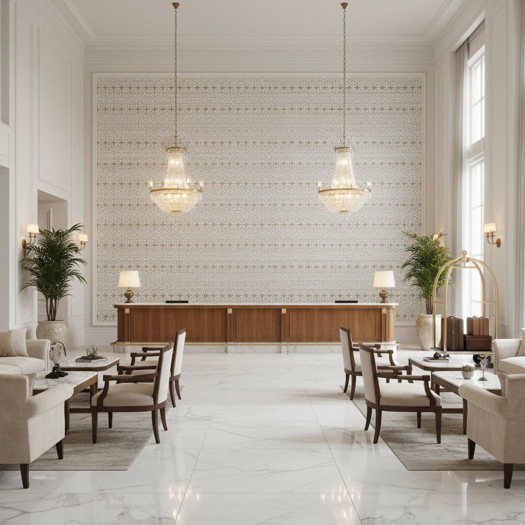 TL10154.11.0 | Kravet - Hotel Lobby Visualization (AI-generated, may not be to scale. Verify pattern scale with product specifications.)