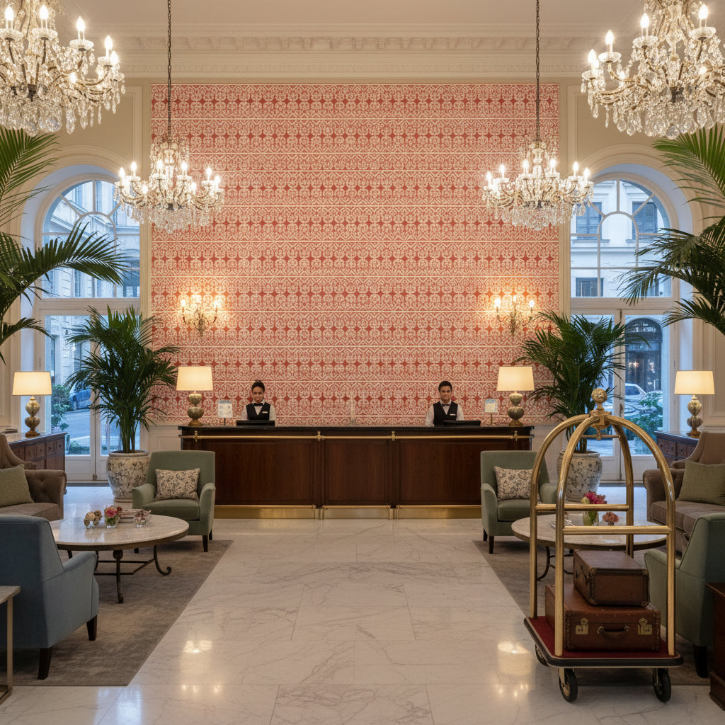 TL10154.119.0 | Kravet - Hotel Lobby Visualization (AI-generated, may not be to scale. Verify pattern scale with product specifications.)