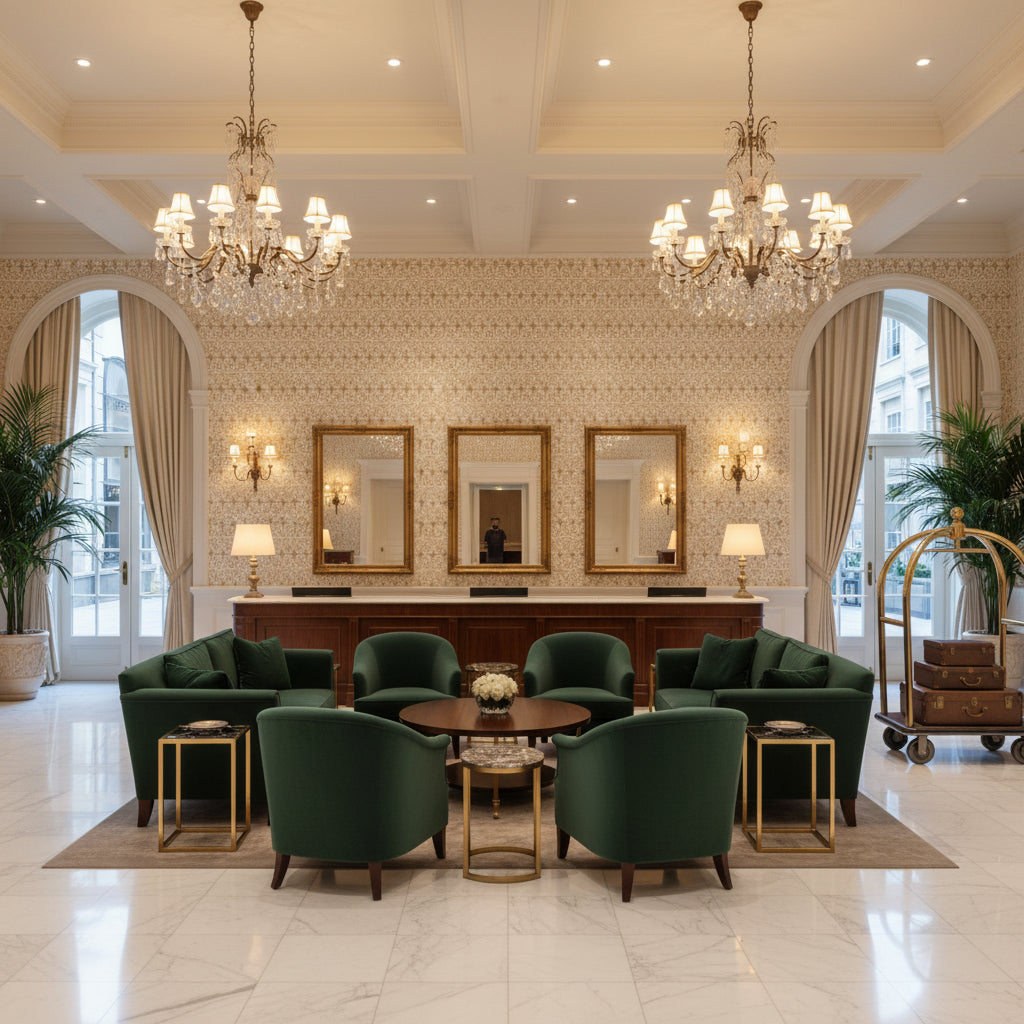 TL10154.16.0 | Kravet - Hotel Lobby Visualization (AI-generated, may not be to scale. Verify pattern scale with product specifications.)