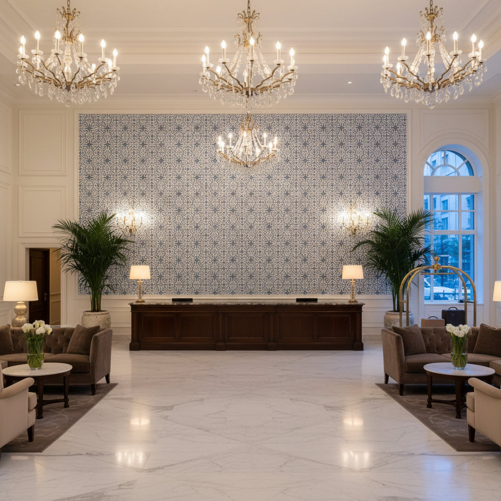TL10154.5.0 | Kravet - Hotel Lobby Visualization (AI-generated, may not be to scale. Verify pattern scale with product specifications.)