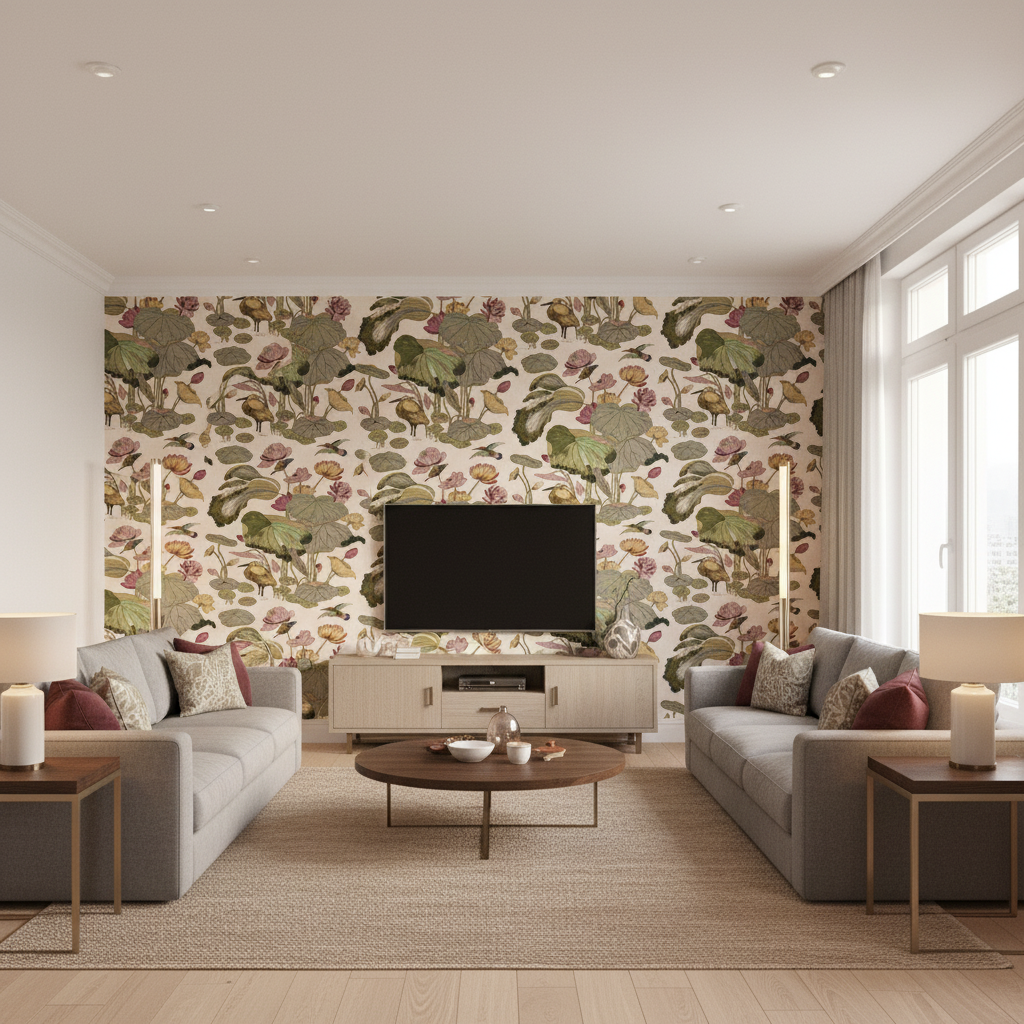 Nympheus Print Cream - Living Room Room Setting | Kravet