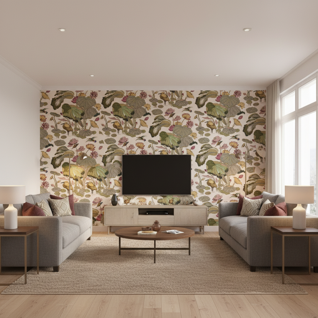 Nympheus Print Cream - Living Room Room Setting | Kravet