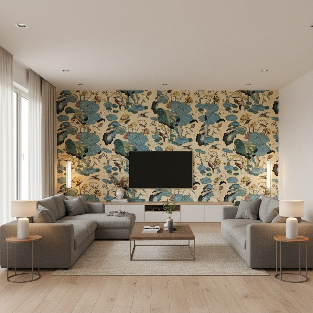 Nympheus Print Straw — Living Room Room Setting