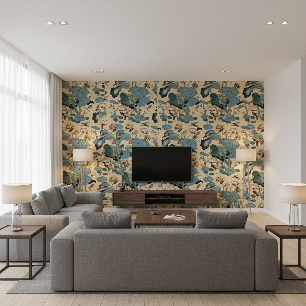 Nympheus Print Straw - Living Room Room Setting | Kravet