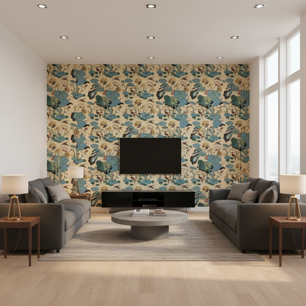 Nympheus Print Straw — Living Room Room Setting