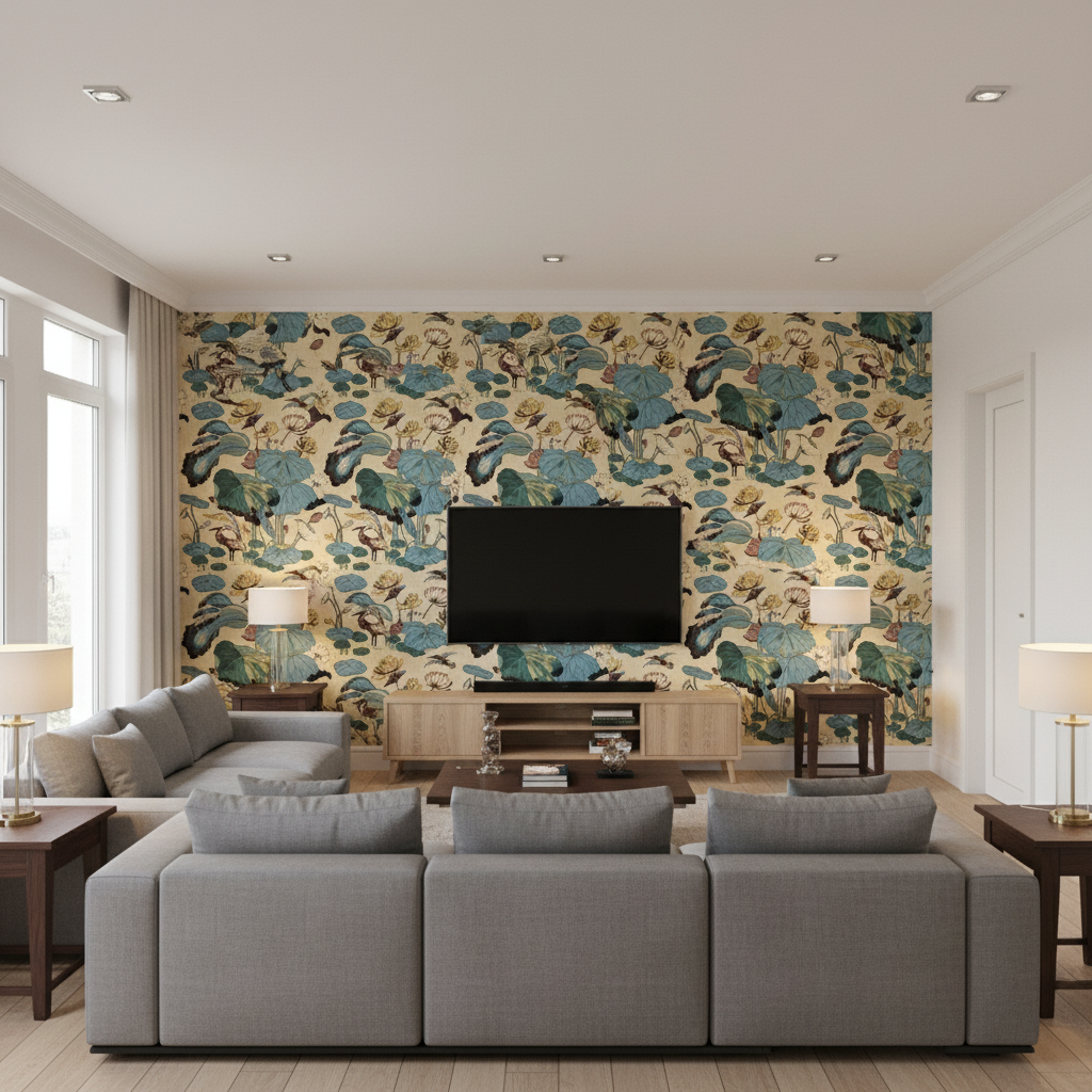 Nympheus Print Straw - Living Room Room Setting | Kravet