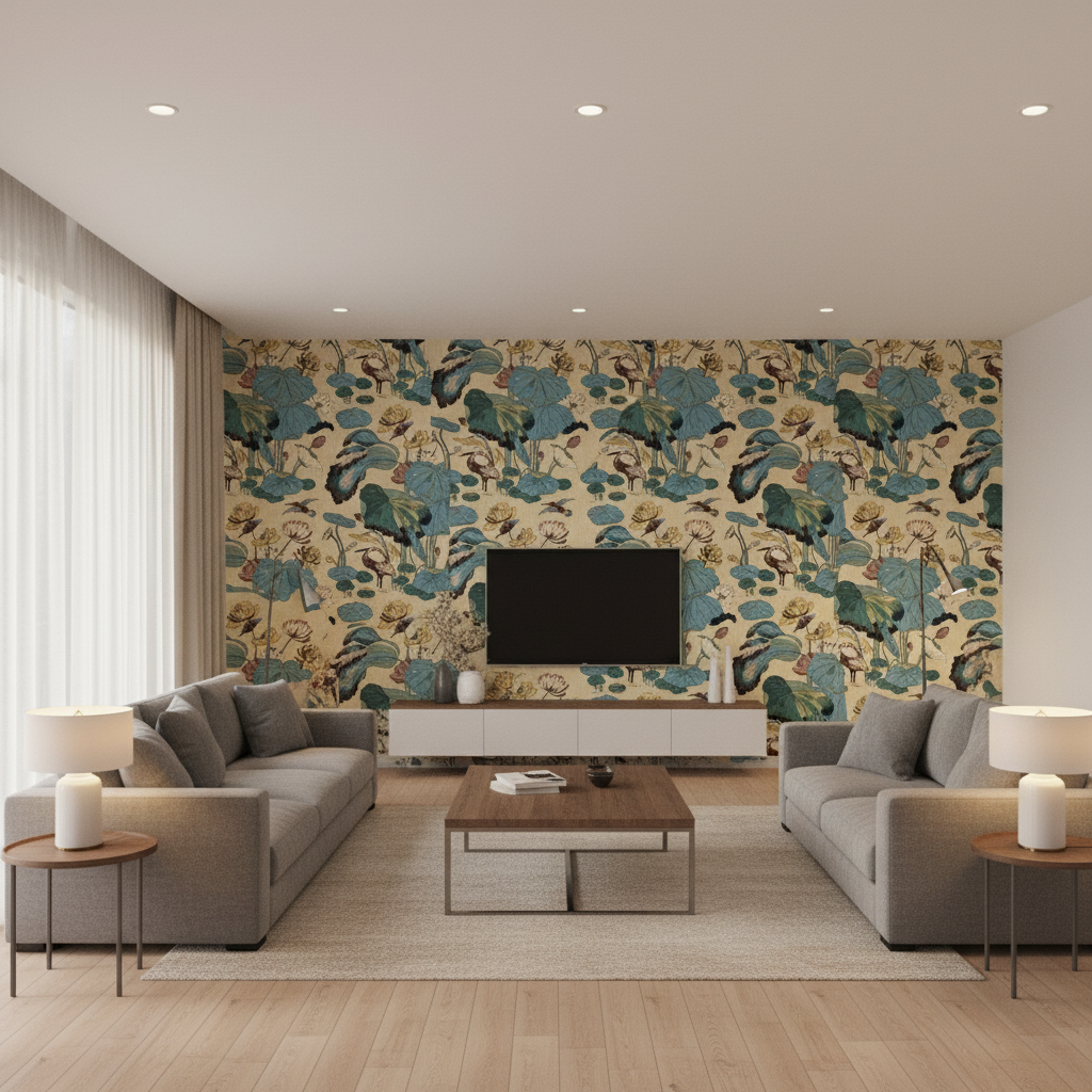 Nympheus Print Straw — Living Room Room Setting