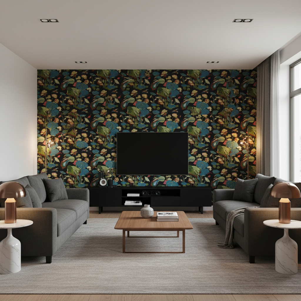 Nympheus Print Teal - Living Room Room Setting | Kravet