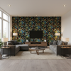 Nympheus Print Teal — Living Room Room Setting