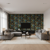 Nympheus Print Teal — Living Room Room Setting