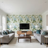 Hollyhock Hdb Blue/Leaf | Kravet - Living Room Visualization (AI-generated, may not be to scale. Verify pattern scale with product specifications.)