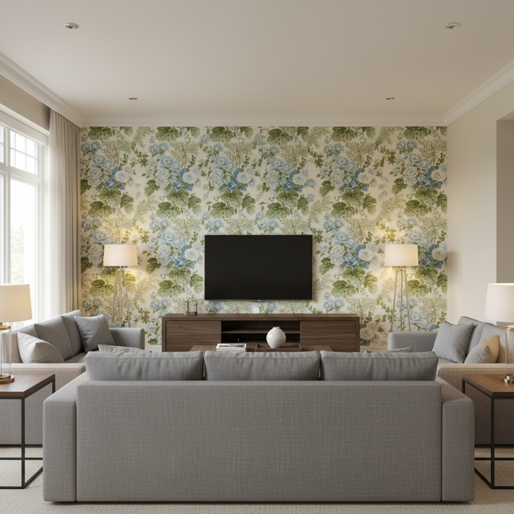 Hollyhock Hdb Blue/Leaf — Living Room Room Setting