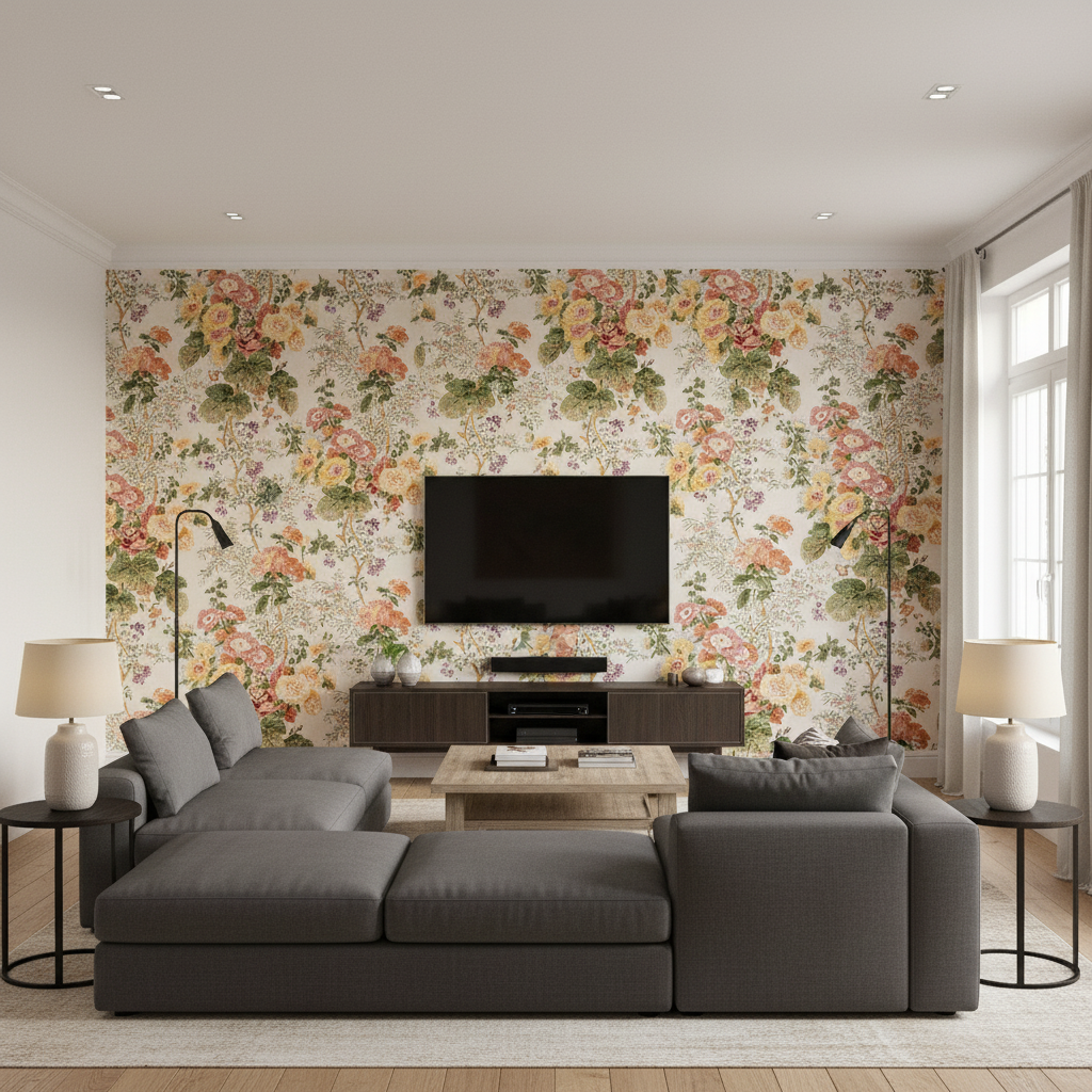 Hollyhock Hdb Red/Green — Living Room Room Setting