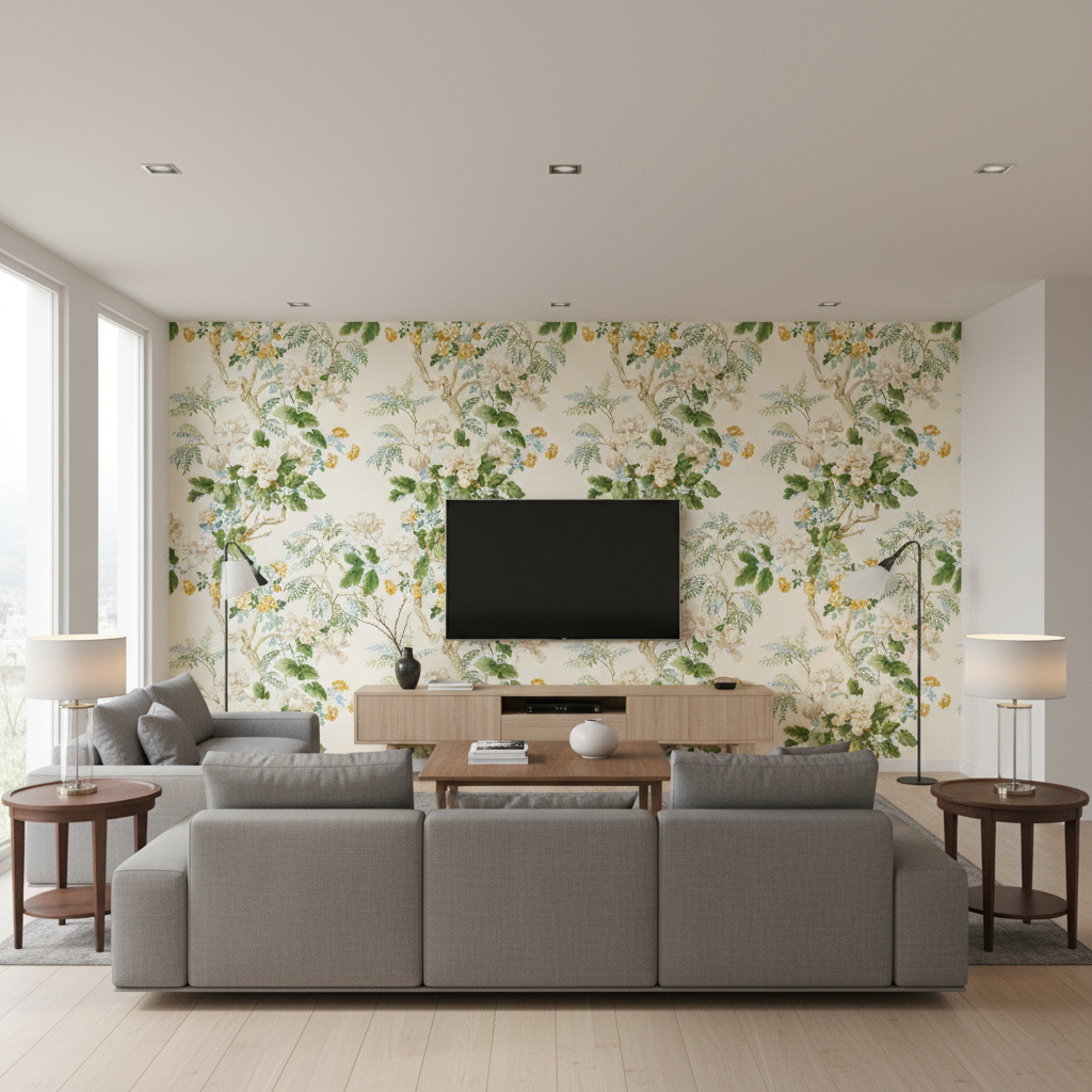 Chinese Peony Gold — Living Room Room Setting