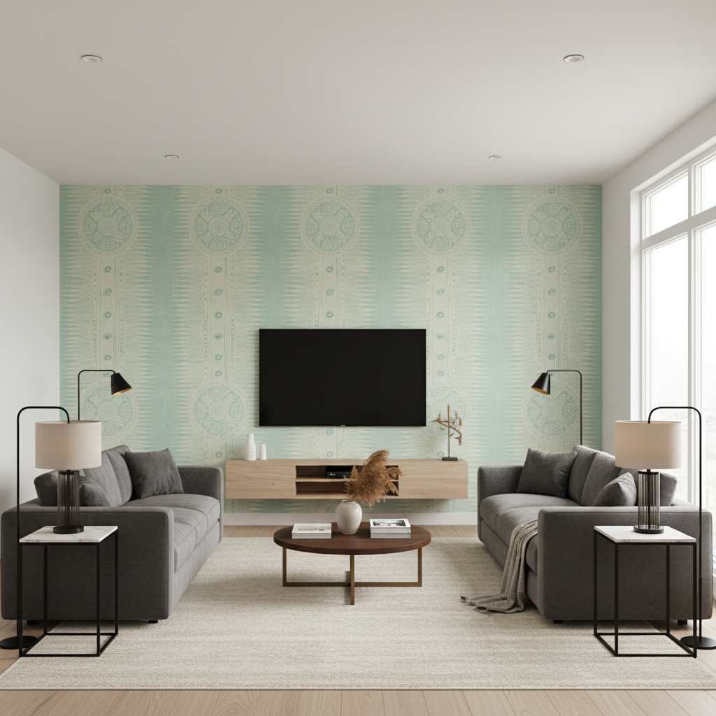 Indian Zag Aqua — Living Room Room Setting