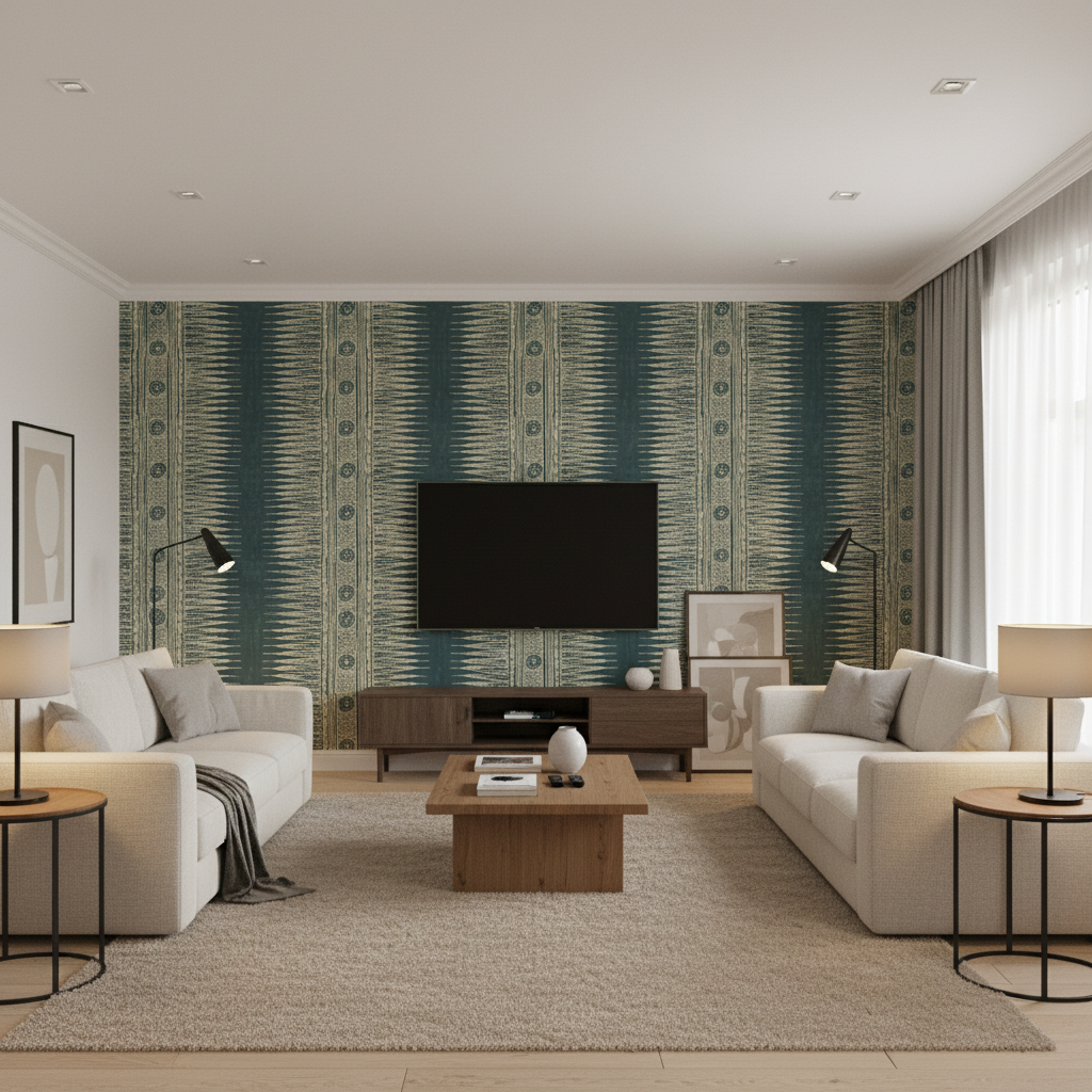 Indian Zag Indigo — Living Room Room Setting