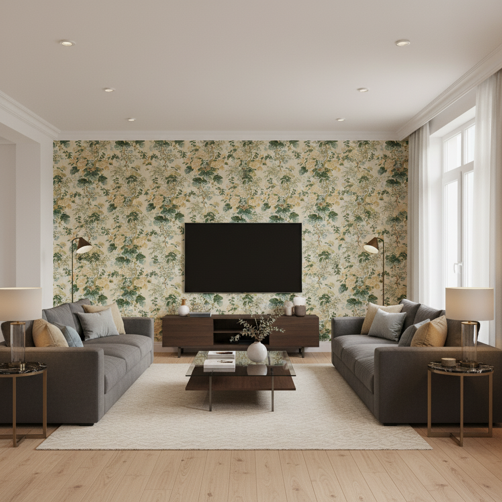 Hollyhock Hdb Lemon/Aqua — Living Room Room Setting