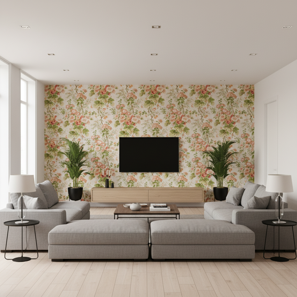 Hollyhock Hdb Coral/Apple — Living Room Room Setting