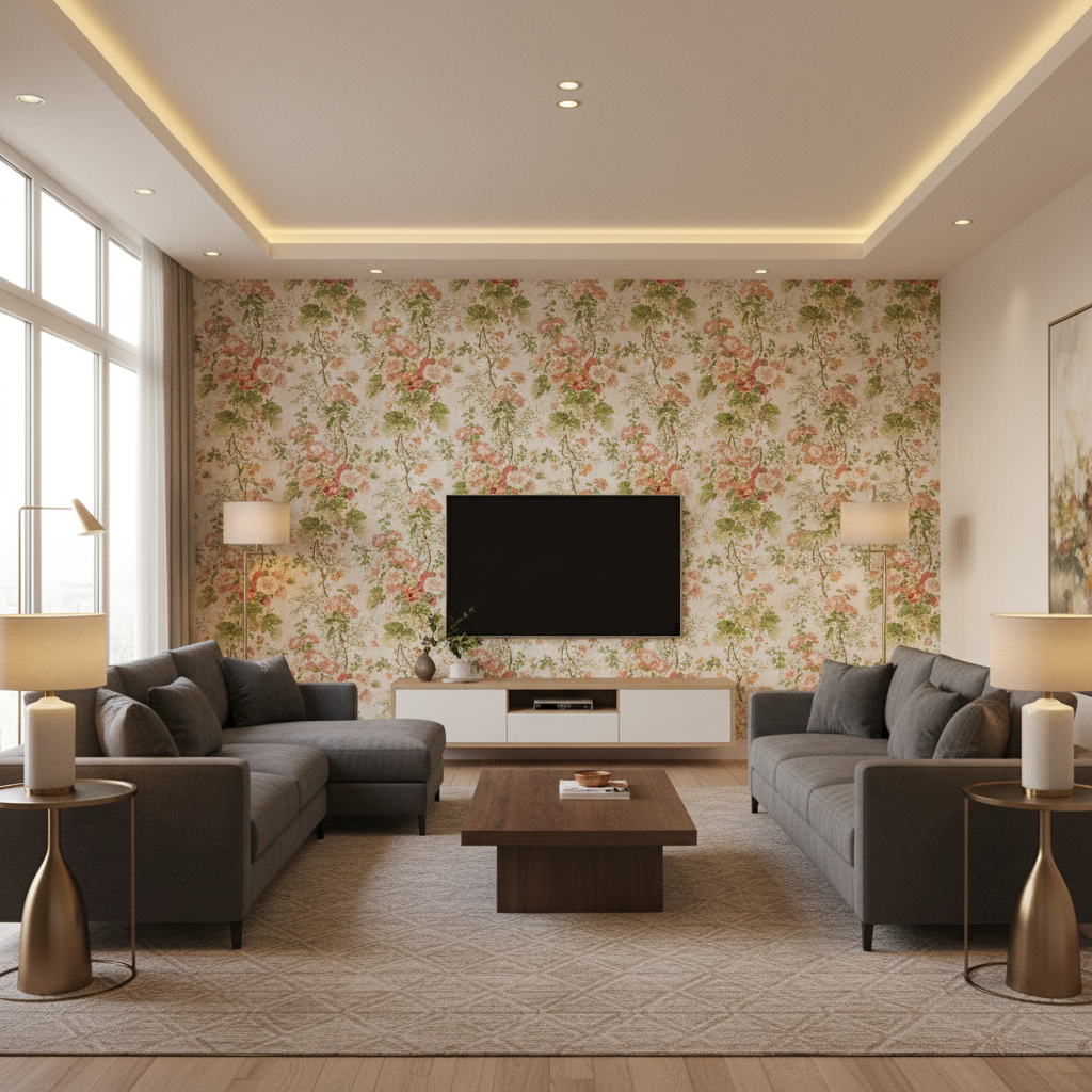 Hollyhock Hdb Coral/Apple — Living Room Room Setting