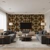 Jessup Sepia/Indigo | Kravet - Living Room Visualization (AI-generated, may not be to scale. Verify pattern scale with product specifications.)