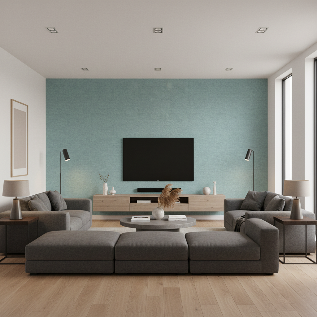 Dublin Linen pale teal — Living Room Room Setting