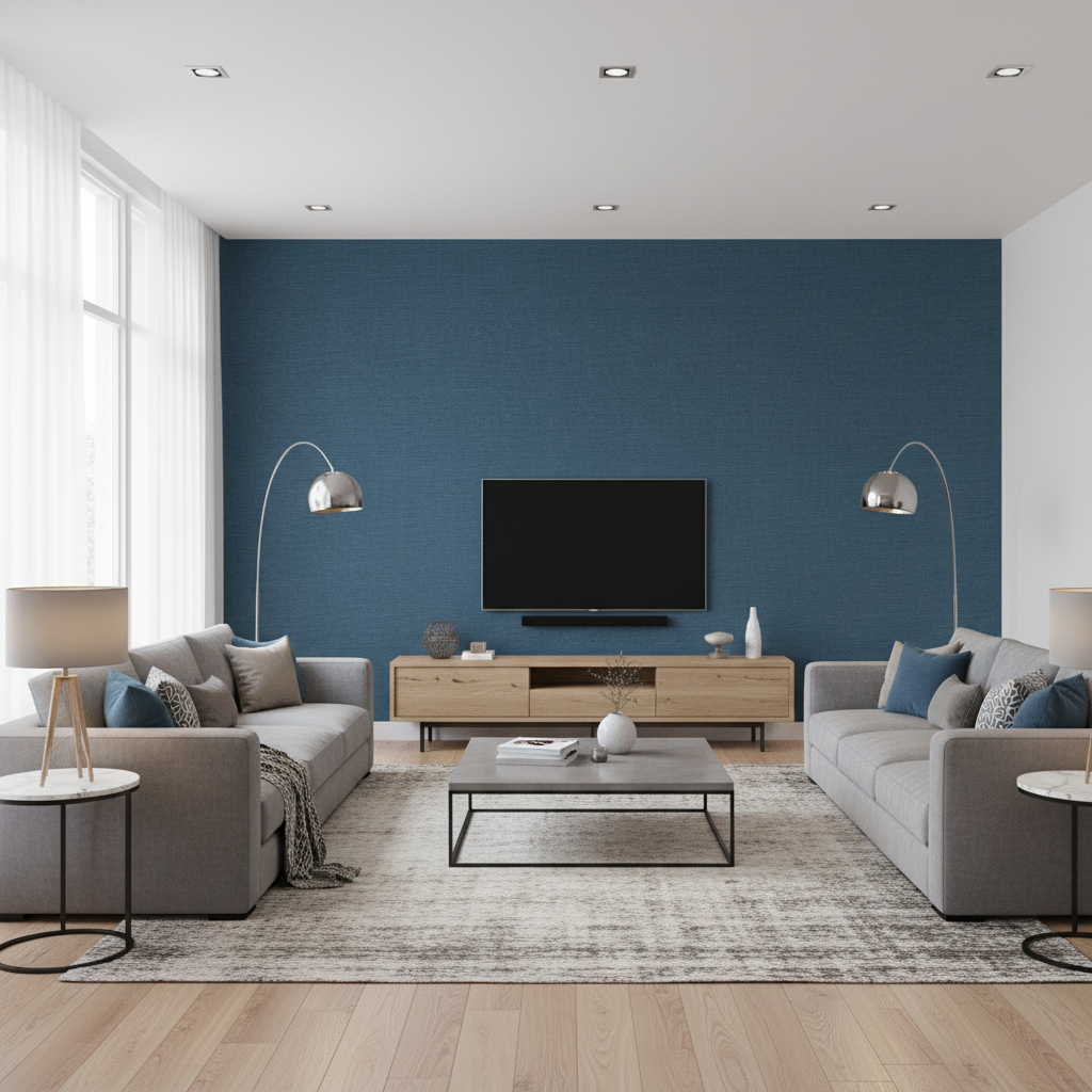 Dublin Linen steel blue — Living Room Room Setting