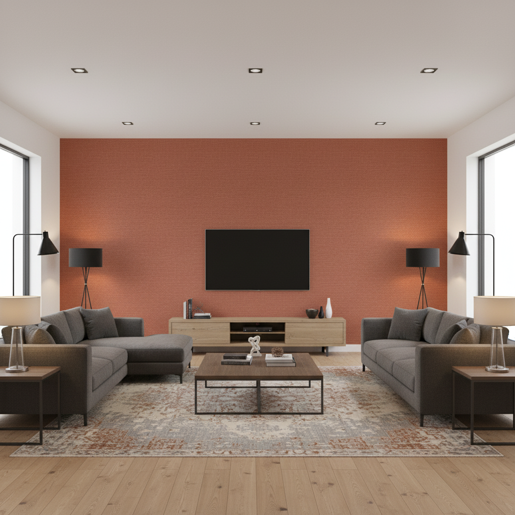 Watermill Linen burnt sienna — Living Room Room Setting