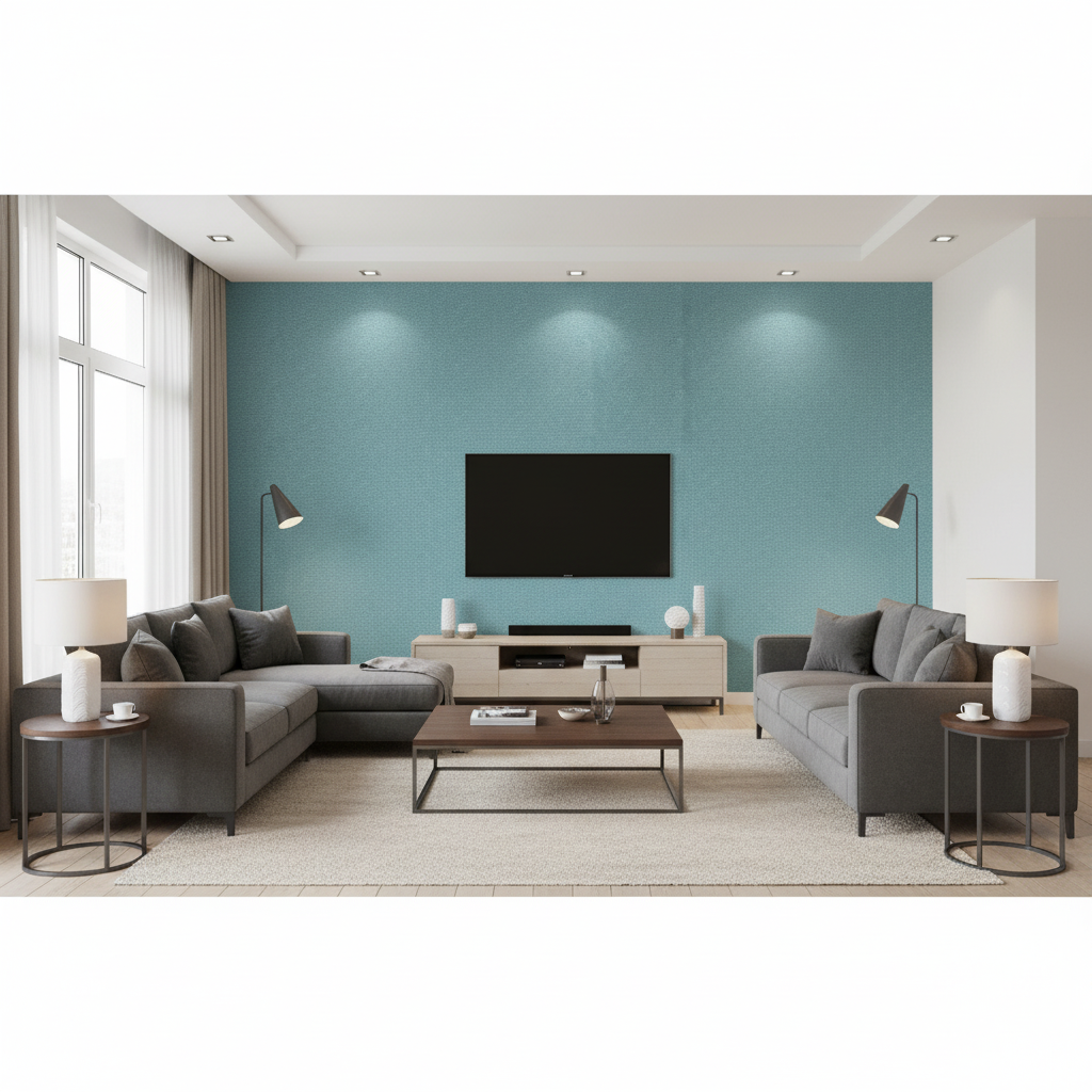 Watermill Linen teal — Living Room Room Setting
