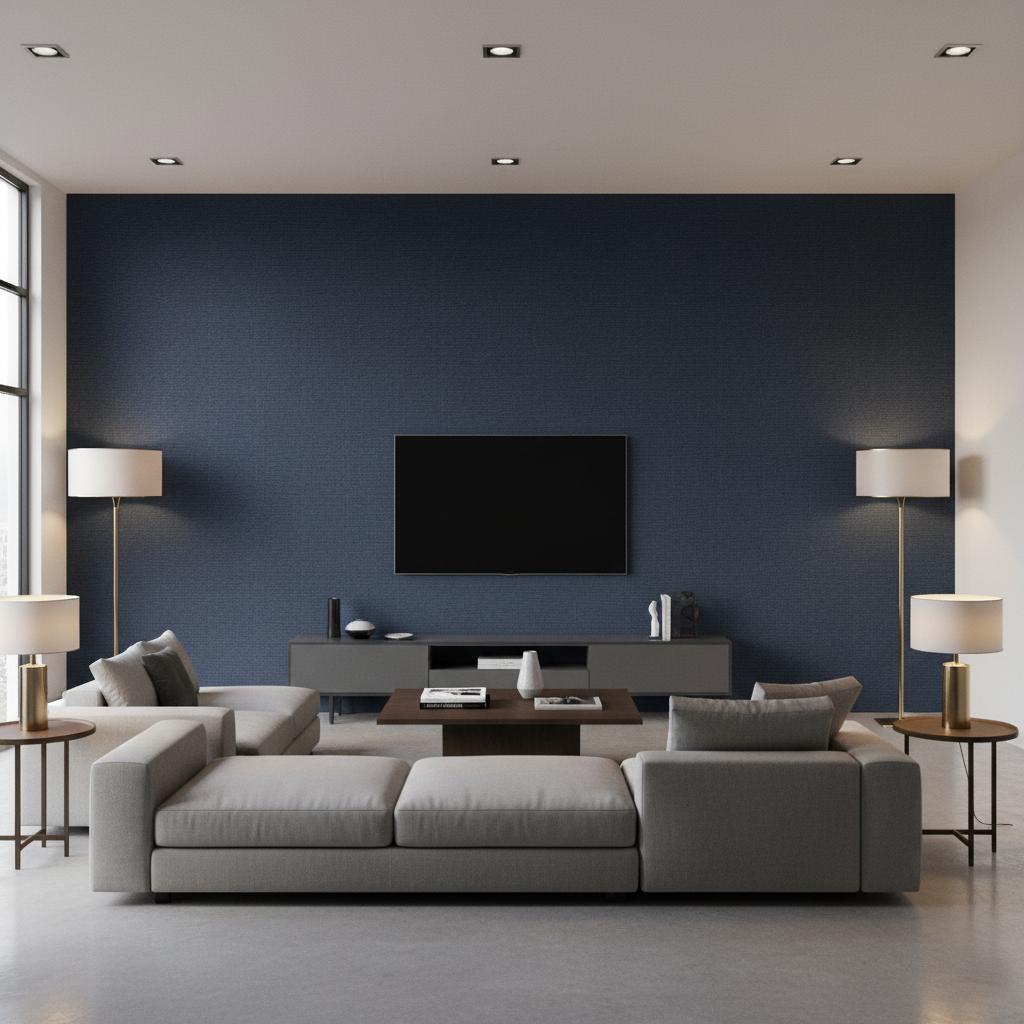 Watermill Linen Navy — Living Room Room Setting