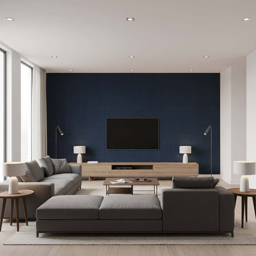 Watermill Linen Navy — Living Room Room Setting