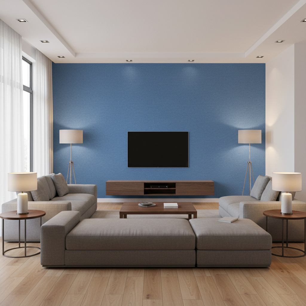 Watermill Linen cornflower blue — Living Room Room Setting